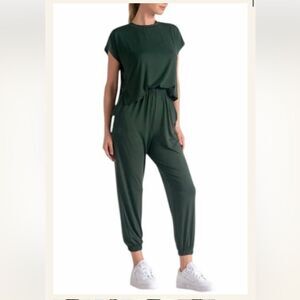 Elan Short Sleeve T Shirt Jumpsuit Dark Green NWT